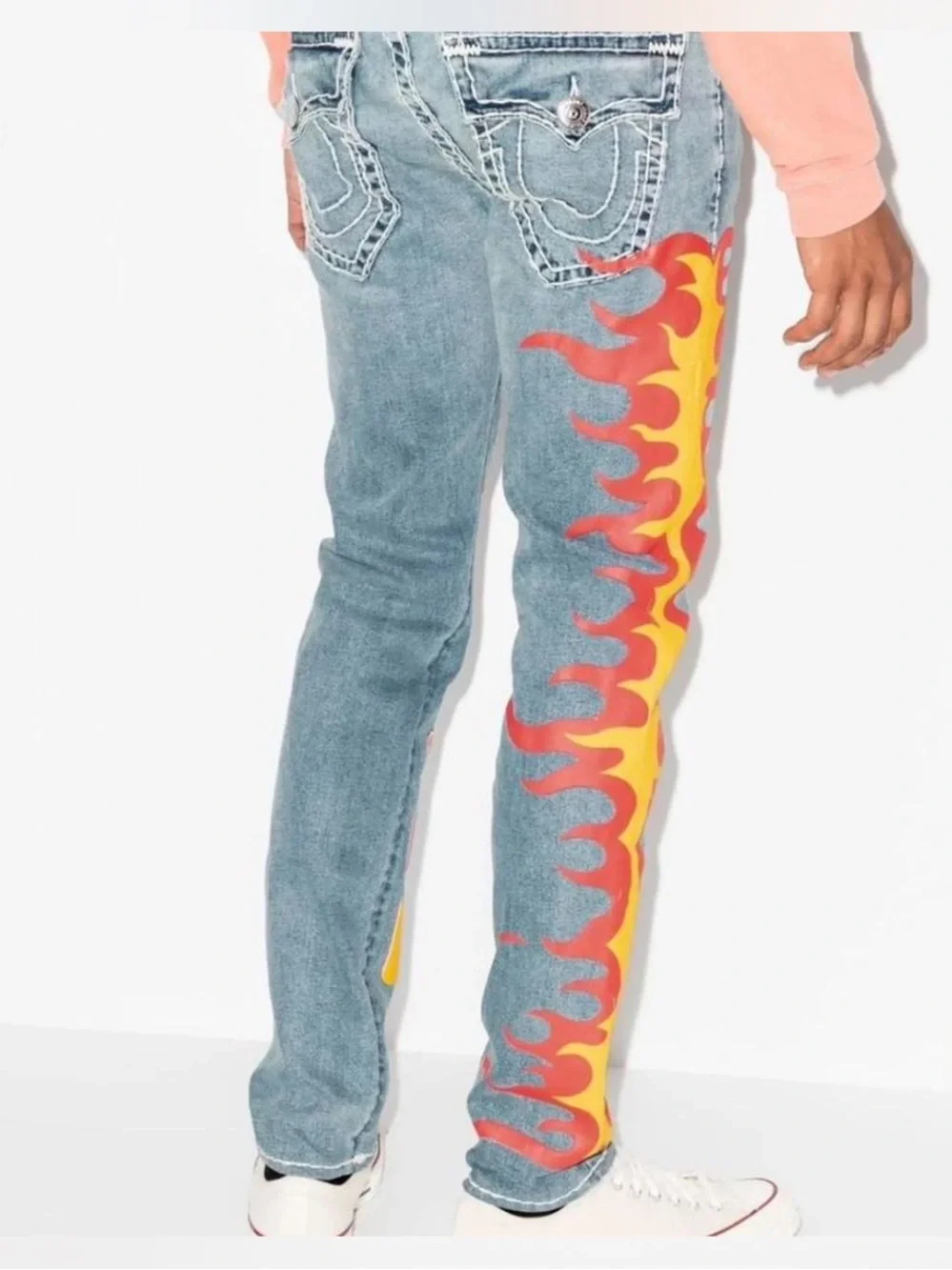 True Religion x Chief Keef Super T Skinny Flame Graphic Denim Jeans Size 40